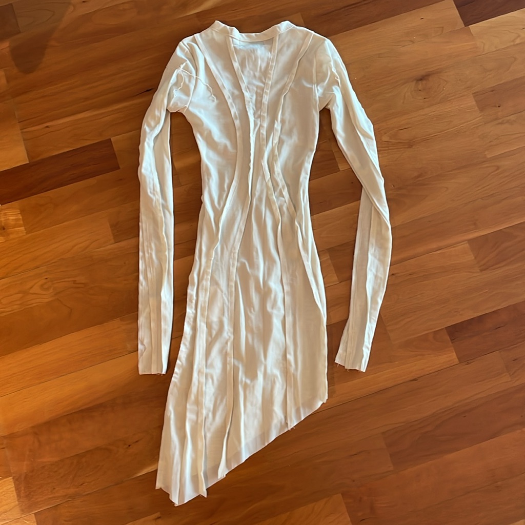 Sami Miro Vintage Asymmetric Long Sleeve Mini Dress - Ivory Mesh Xs — image 3 of 6